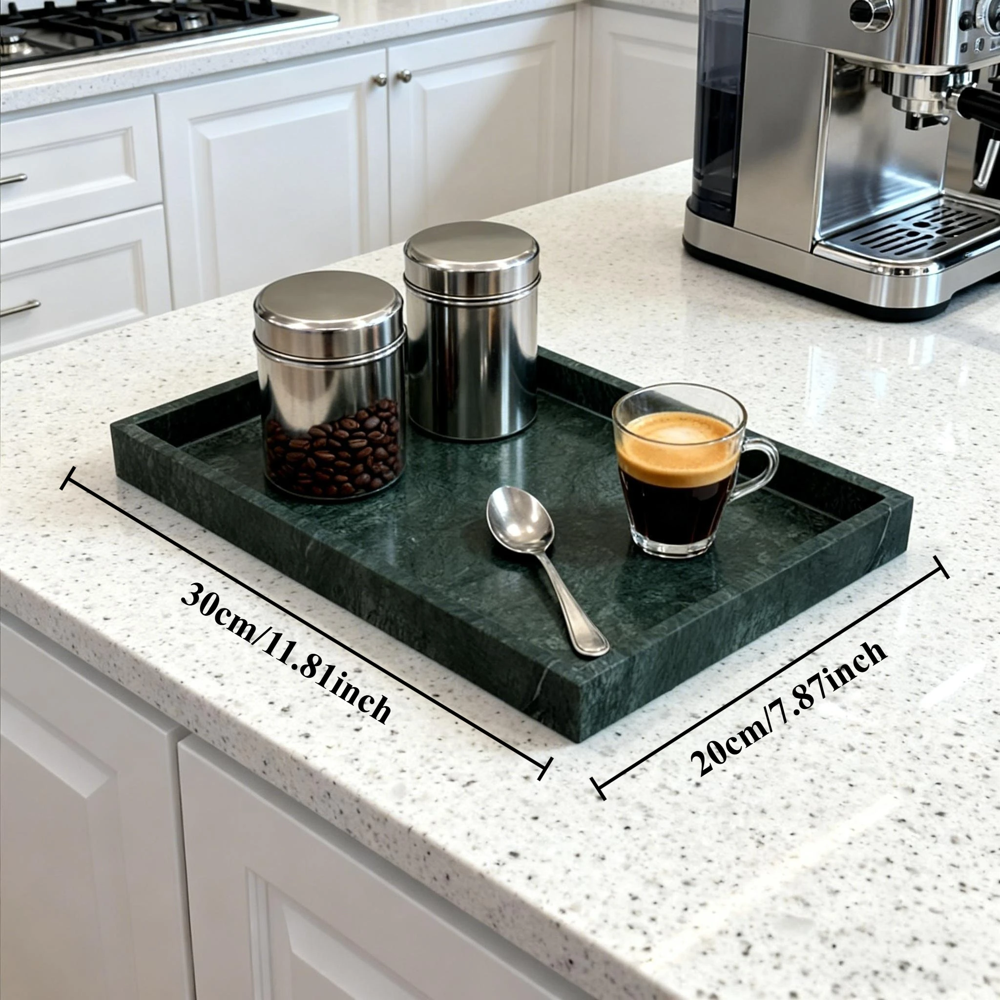 Green Natural Marble Rectangular Tray, Elegant Organizer for Living Room, Entryway, Vanity & Hotel, Holds Jewelry, Makeup