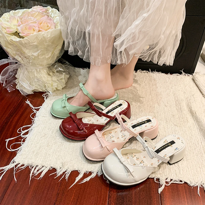 Bow Mary Jane Baotou Sandals Women 2025 Summer New Outside Wear Fairy Skirt Fashion Block Heel High Heels view 6