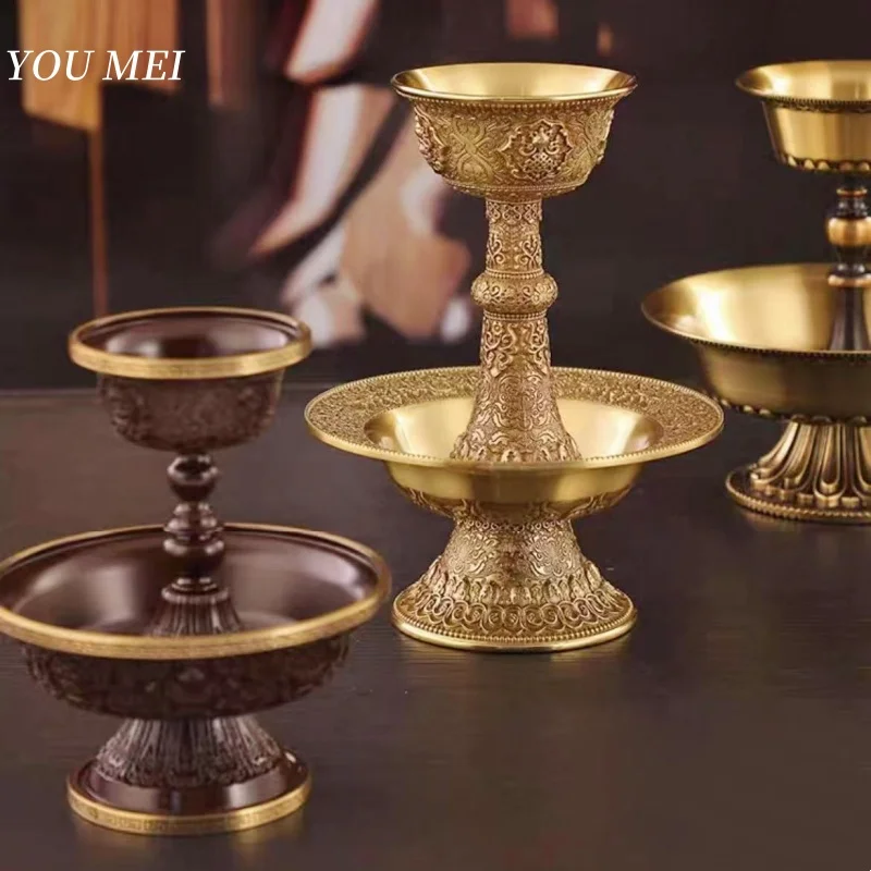 Buddhist Guardian Plate,Eight Auspicious Tibetan Brass Manza Plate, Layer Two Altars Holy Tray,Buddhism Items Desktop Decorative