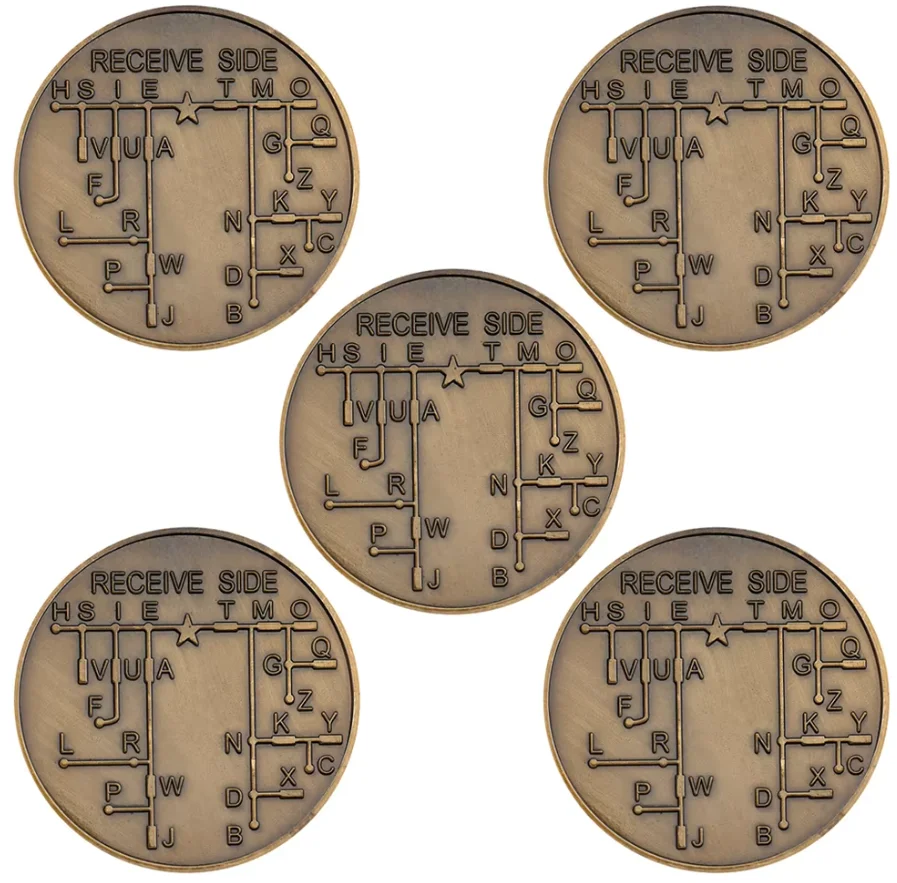 5PCS CW Morse Code Receive Side Decoder Challenge Coin Antique Brass Coin Ham Radio Operators Commemorative Collectible Gift