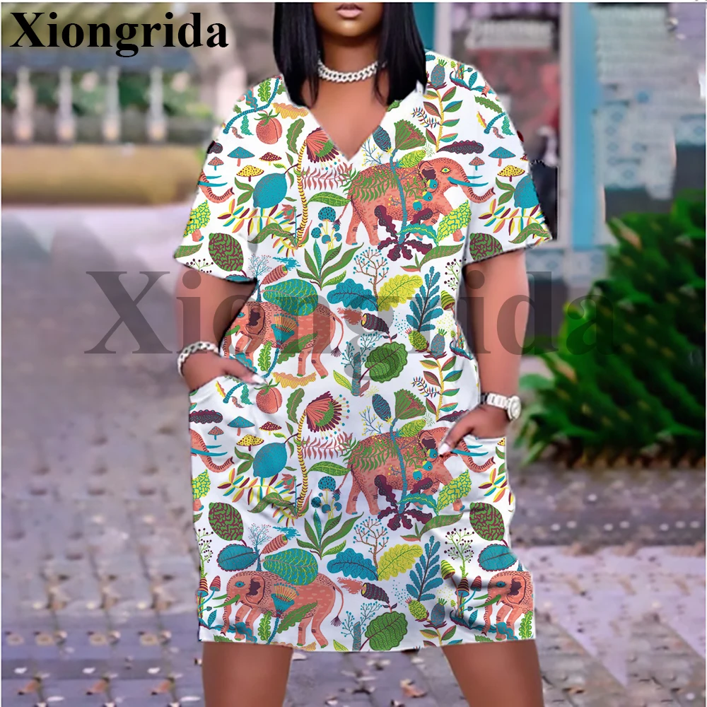 Robe graphique d'éléphant avec poche pour femmes, mode Animal imprimé en 3D, chemise à manches courtes, t-shirts longs décontractés, robe de plage ample, nouvelle collection