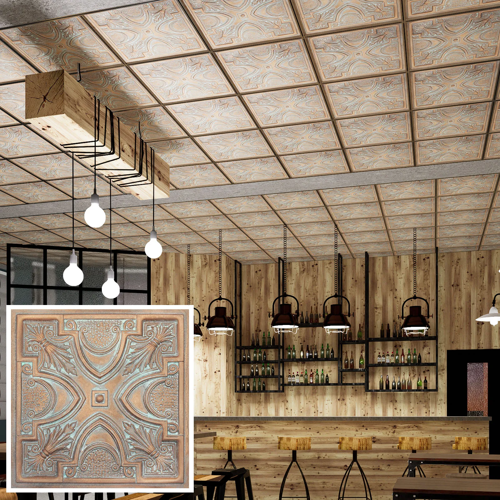 Suspended Ceiling tiles PVC Faux Tin Painting Panel (Covers/40 sq.ft.) PL11 Weather copper 10pcs