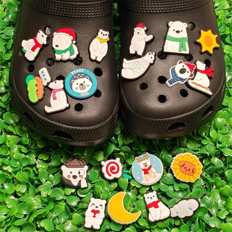 

20pcs Cartoon Animal White Bear PVC Shoe Buckle Fit Wristbands DIY Charms Decorations Hole Kids Shoes Accessories Party Gift