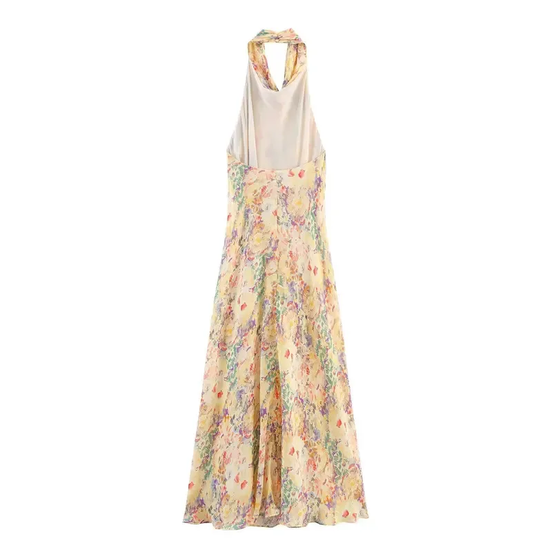 

Women's Elegant Floral Print Dress Halter Neck Backless Sleeveless Long Slim Fit Summer Fashion Festival Party Wear