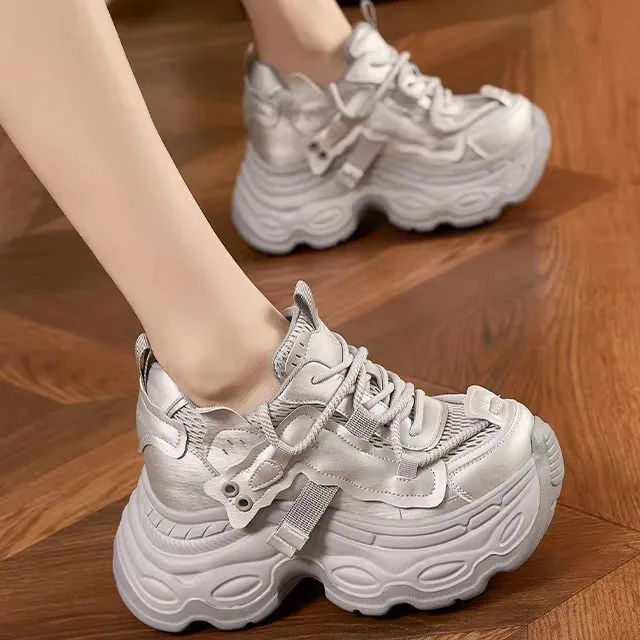 

Comfortable Thick Bottom Real Leather Dad Shoes for Short Women New Style Fashionable Casual Shoes All Season Wear