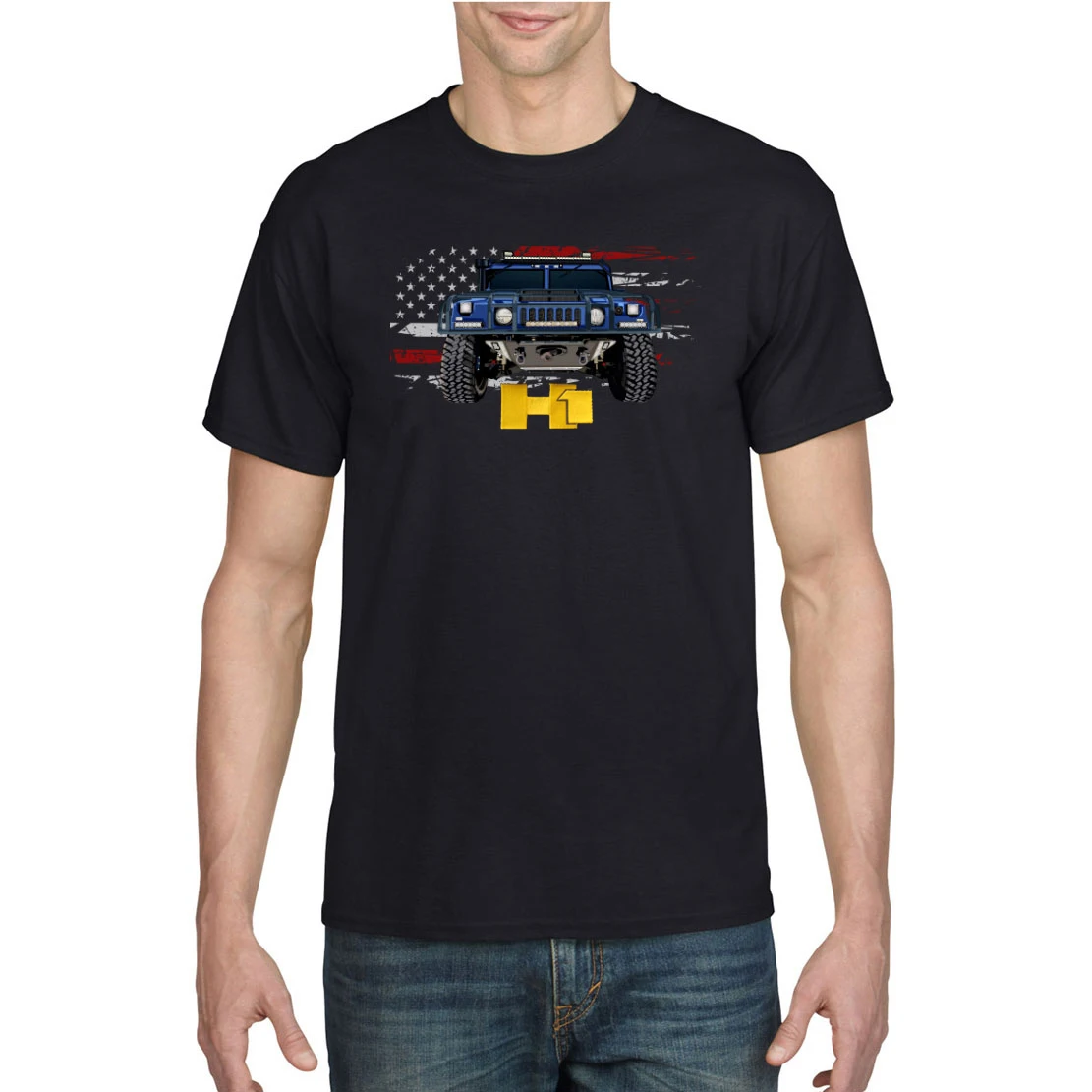 

American Flag Humvee H1 Off-road Vehicle T-Shirt 100% Cotton O-Neck Short Sleeve Summer Casual Mens T-shirt Retro Streetwear
