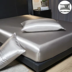 Luxury Satin Fitted Sheet Set - 35cm Height, King/Queen Size, Includes 2 Pillowcases, Timeless Elegance for Discerning Sleep
