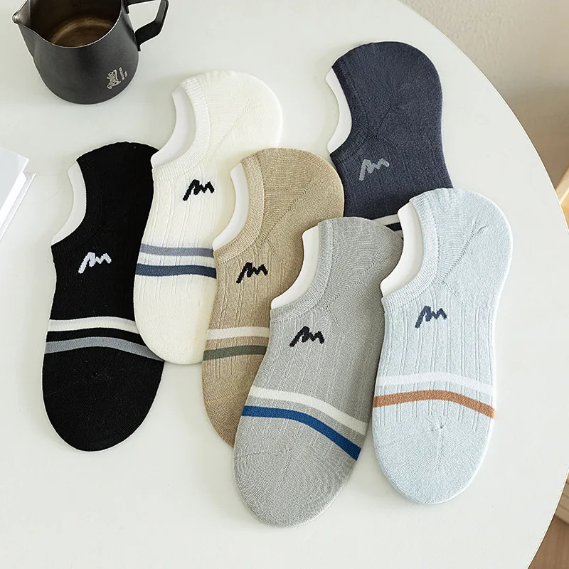 Men's Socks Spring Summer letter Thin invisible funny socks striped socks Non Slip Silicone Non Falling Solid Color Cotton Socks