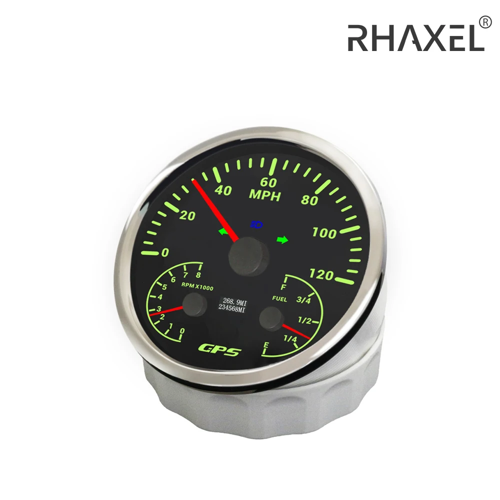 

RHAXEL 110mm 120MPH Speedometer GPS Odometer Tachometer 0-8000RPM Meter Fuel Level Gauge with Backlight 12V 24V for RV Auto