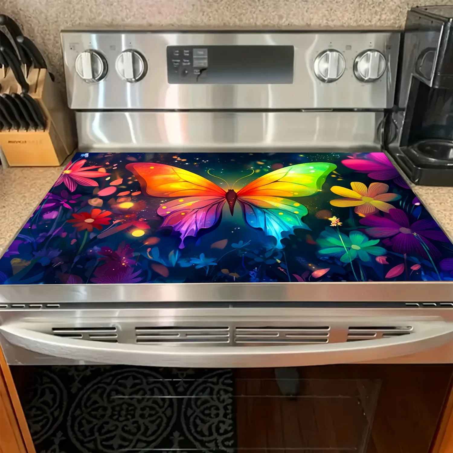 

Colorful Butterfly Stove Cover – 2D Flat Non-Slip Mat for Cooktop Protection & Vibrant Kitchen Decor