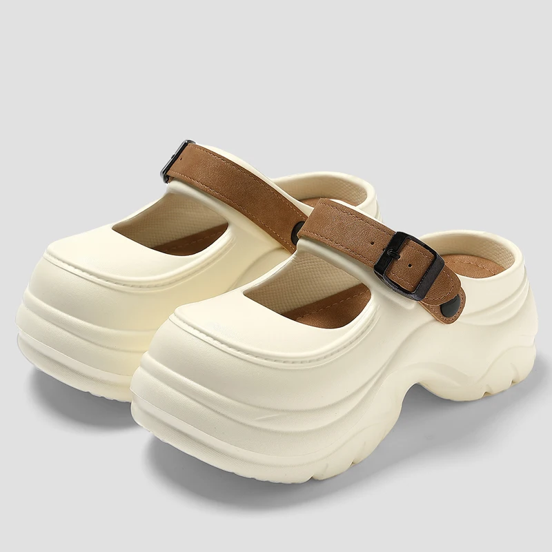 

BASATU Mixed Color Chunky Clogs Women Sandals Buckle Strap Thick Sole Garden Shoes Non-Slip EVA Beach Woman Wedge Sandals