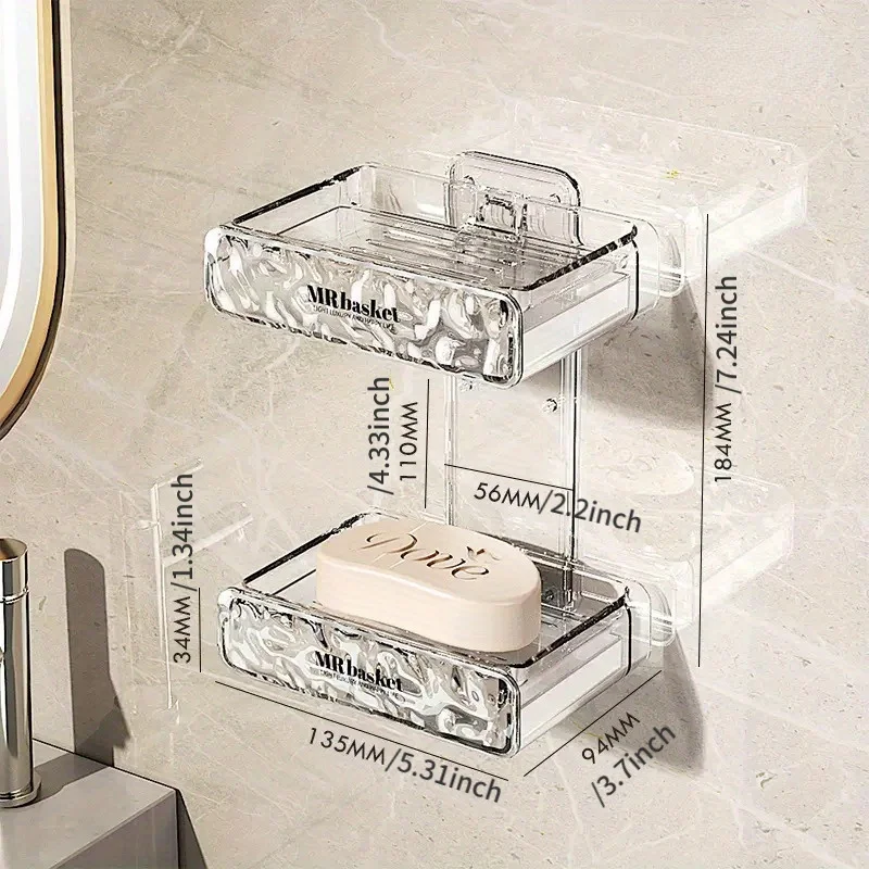 No-hole Soap Box Wall-mounted Household High-grade Bathroom Draining Wall Soap Shelf Double Soap Box