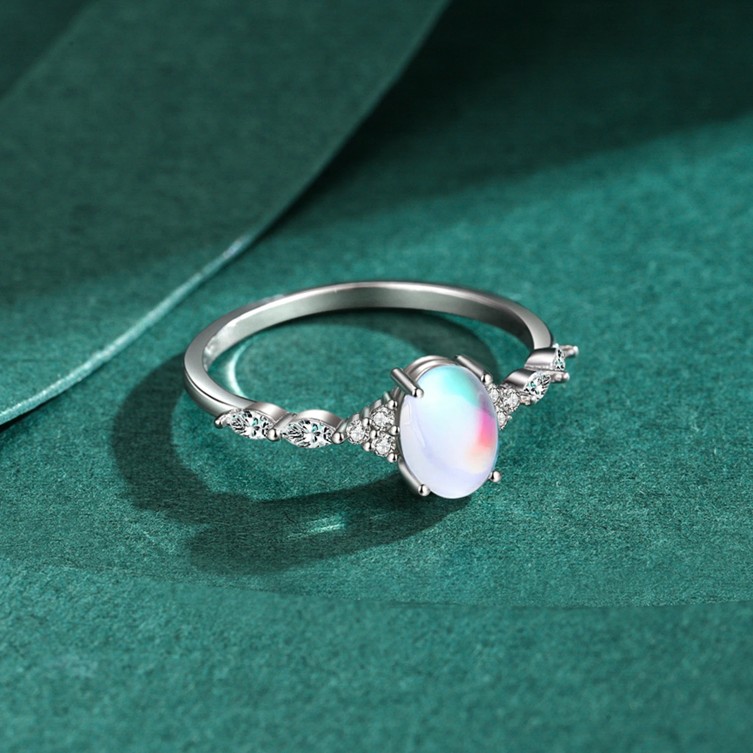 Kép 6: MODIAN 925 Sterling Ezüst Minimalista Ovál Holdkő Cirkusz porondja Gyér Nők Eljegyzés Anyaállat Cirkusz porondja esküvői Abroncs Ezüst 925 ékszer Adomány