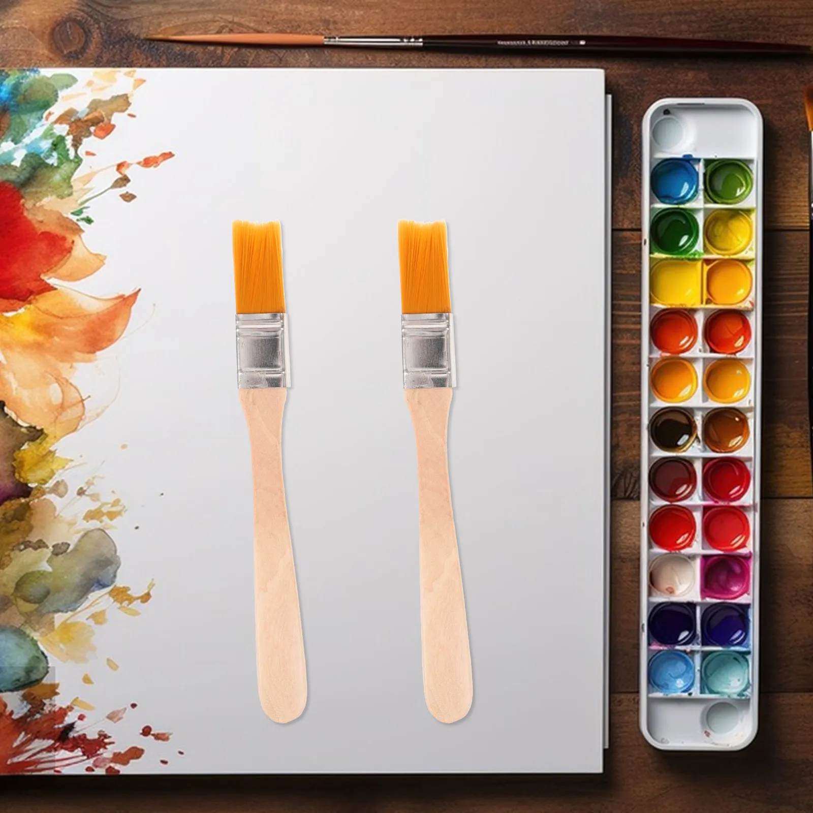 Half Inch Nylon Paint Brushes 6 Piece Set Wooden Handles for Wall Painting Art Crafts Reusable Portable