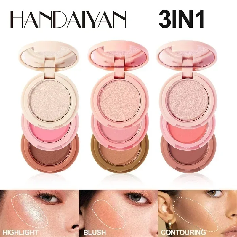 3-in-1 Highlighter Contouring Blush Palette Matte Pearly Shiny Lidschatten Multifunktionale Erstellen Sie eine mehrschichtige Augen-Make-up-Palette