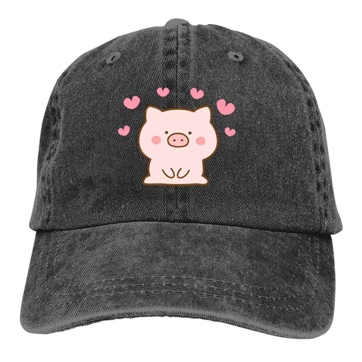 

Washed Men's Baseball Cap Lots Of Little Hearts Trucker Snapback Caps Dad Hat Pig Emoticon Golf Hats