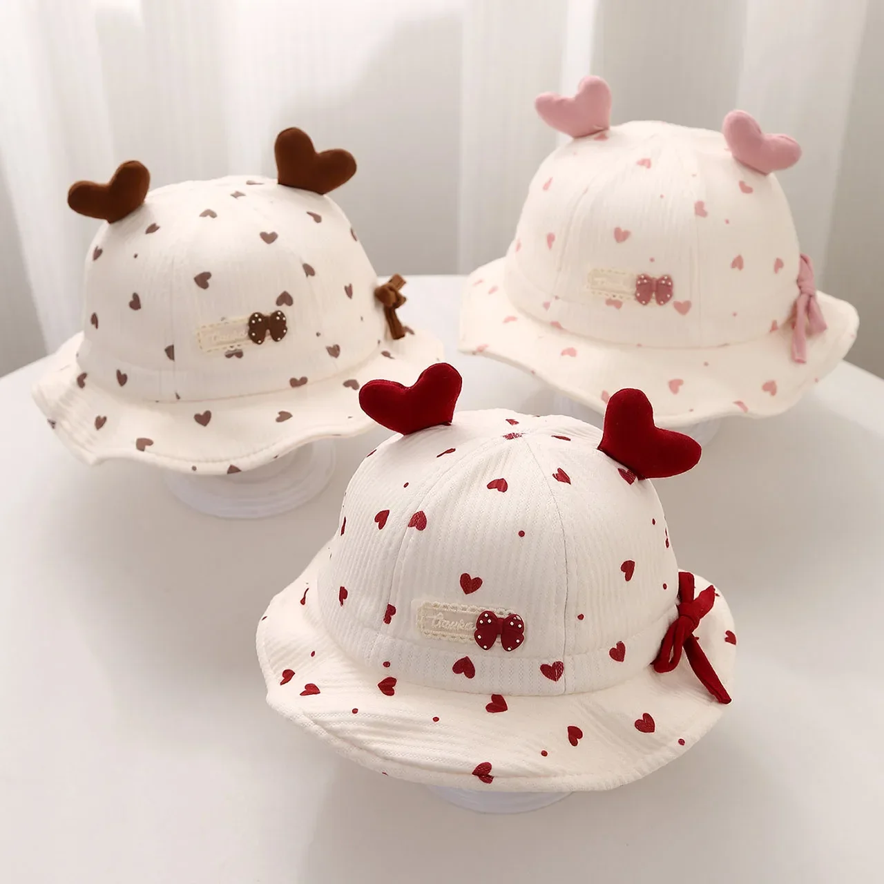 

Cute Lover Heart Print Baby Bucket Hat Adjustable Baby Boys Girls Fisherman Cap Outdoor Toddler Kids Sunshade Basin Cap