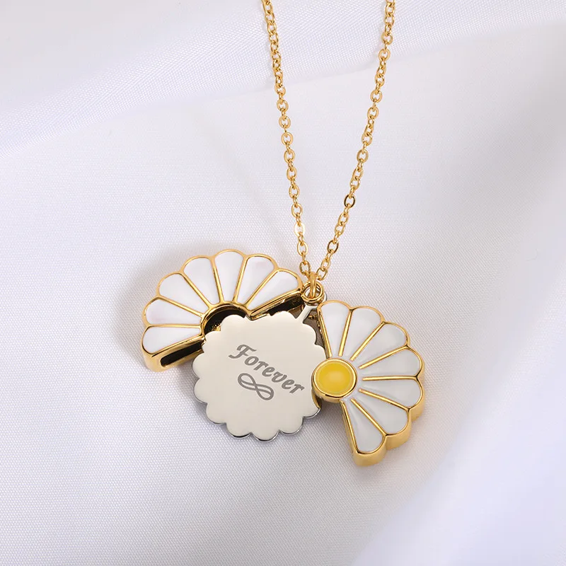 Customizable Name Necklace Small Daisy Enamel Pendant Personalized Openable Pendant Stainless Steel Name Necklace Women Jewelry