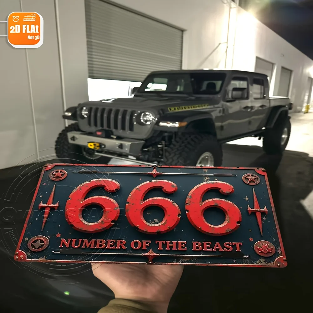 Retro Industrial 666 Beast Aluminum Wall Art, Waterproof Metal Sign for Home & Bar Decor