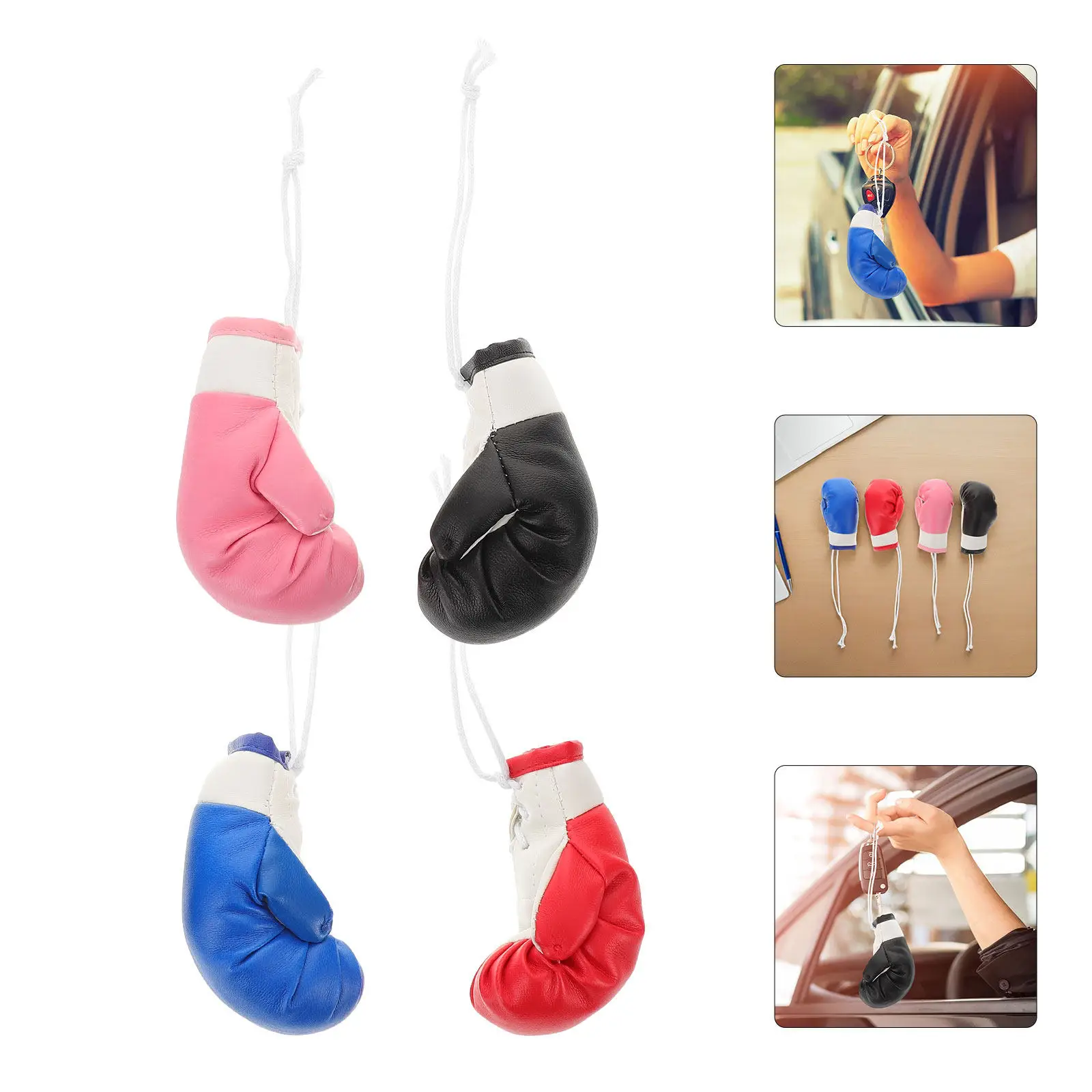 4Pcs Mini Punching Gloves Keychain Portable Lightweight PVC Cotton Boxing Gloves for Rearview Mirror Car Charm Party Favors
