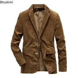 2024 chaquetas de chaqueta de negocios de pana para hombre, chaquetas de traje de algodón Vintage para primavera y otoño, chaquetas informales ajustadas sólidas para hombre