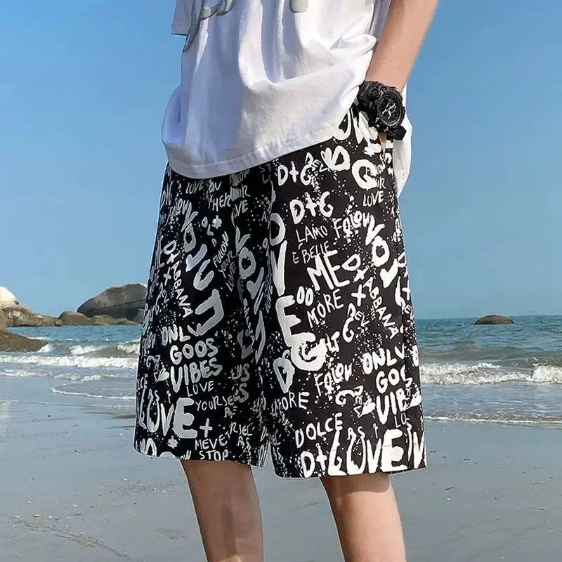 

Loose Quick Dry Letter Printed Men's Shorts Beach Elastic In Bulk Y2k Summer Casual Novelty Hot Deals Vintage Male Short Pants