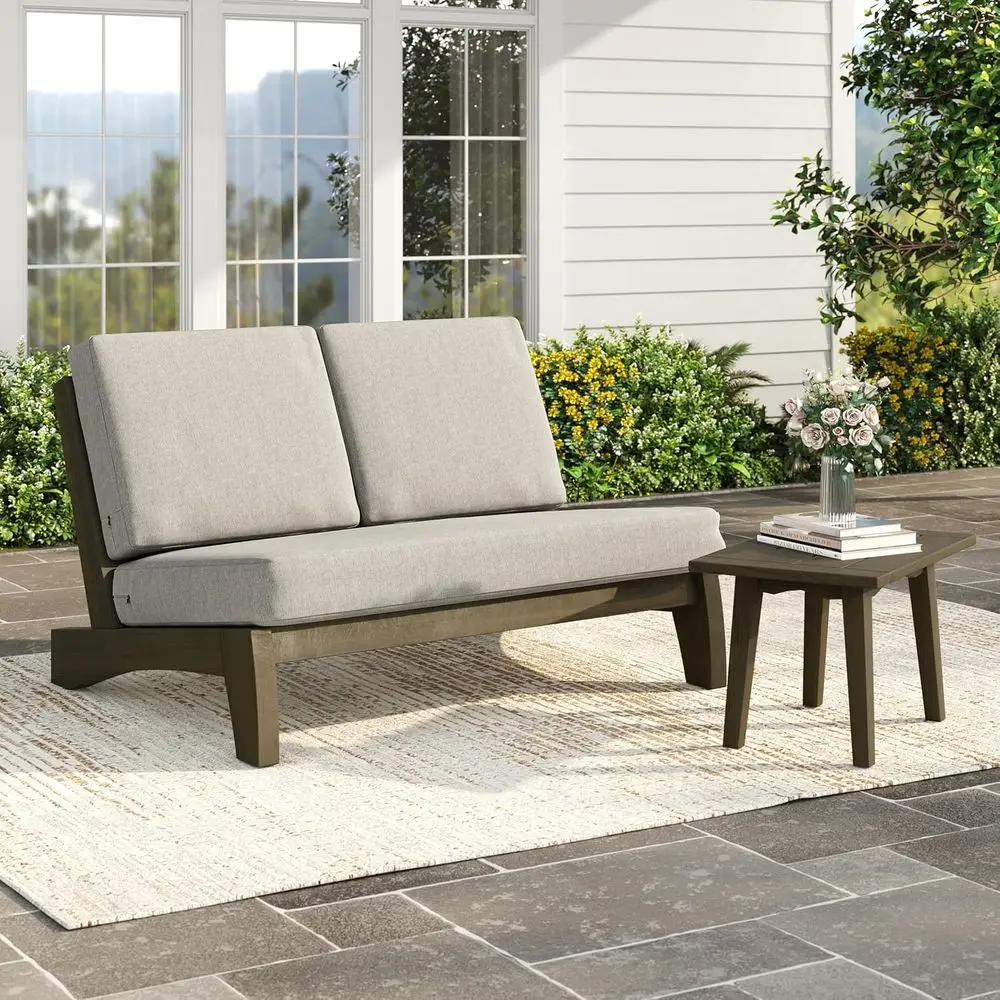 

2-Piece Outdoor Patio Furniture Set with Sliding Table and Thick Cushions for All-Weather Use - Light Camel (Split Back)