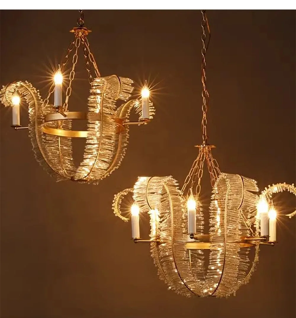 America Living Room Retro Feather Crystal  LED Ceiling Chandelier Modern Dining Room Industry Decor Light Home Decor Fixtures