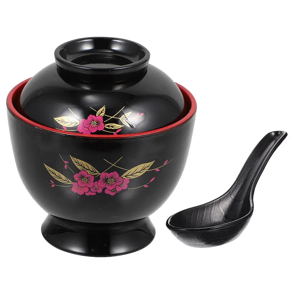 Juego de 1 Tazón Japonés para Sopa con Tapa y Cuchara, Diseño Tradicional, para Servir Sopa, Sushi, Arroz, Uso Diario Práctico, Mejora la Experiencia Gastronómica en el Hogar