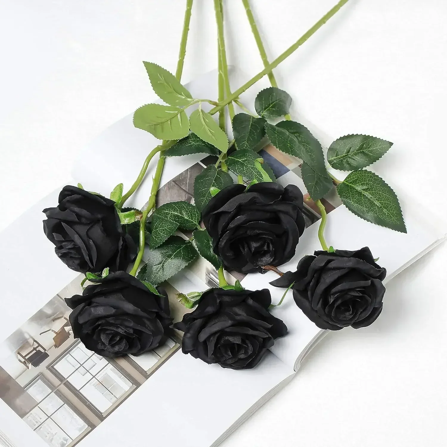 10pcs Cross-border flannel simulation flower black rose Halloween home decoration ornament black single rose Amazon