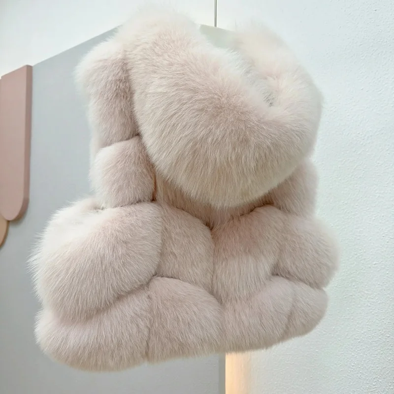 Fox Fur Sleeveless Vest Women Warm Winter Coat Plush Jackets For Women Neck Hat Coats Waistcoat Women's Vest Teddy Coat