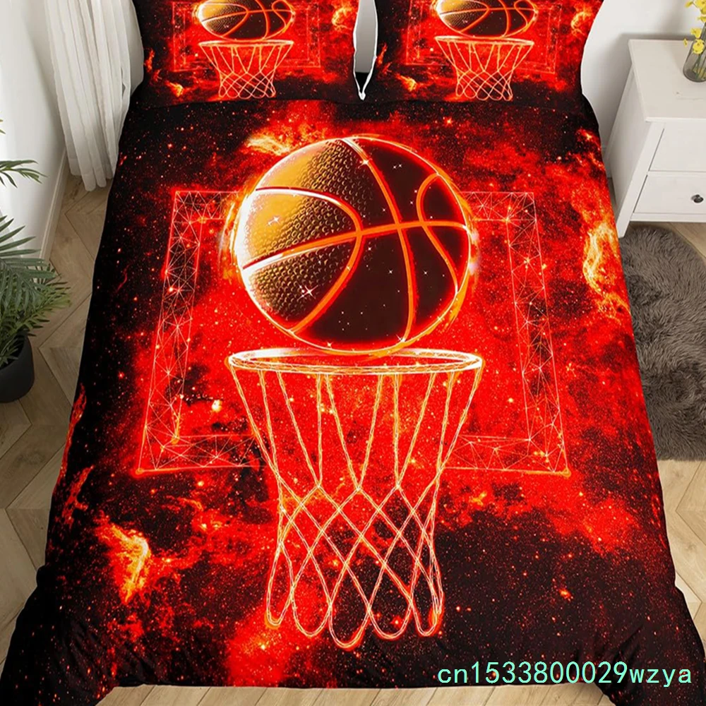 Basketball Duvet Cover Queen Blue Red Green Tie Dye Bedding Set Grunge Neon Sports Comforter Cover Neon Ball Game Quilt Cover