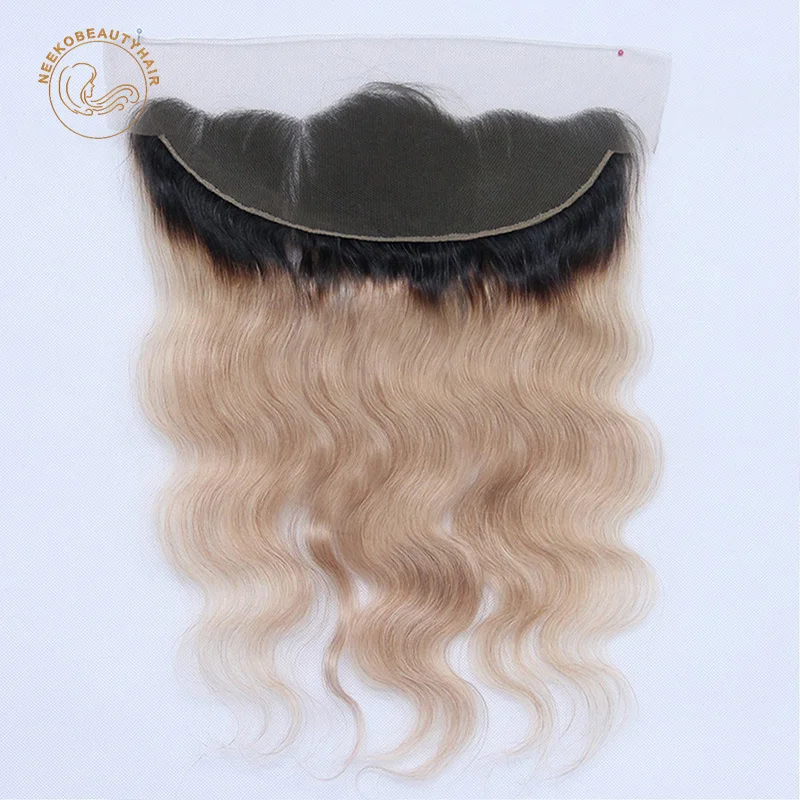 1b 27 Ombre honig blondes menschliches Haar bündel mit Spitze frontal remy asch blond Highlight 3 Bündel mit Verschluss