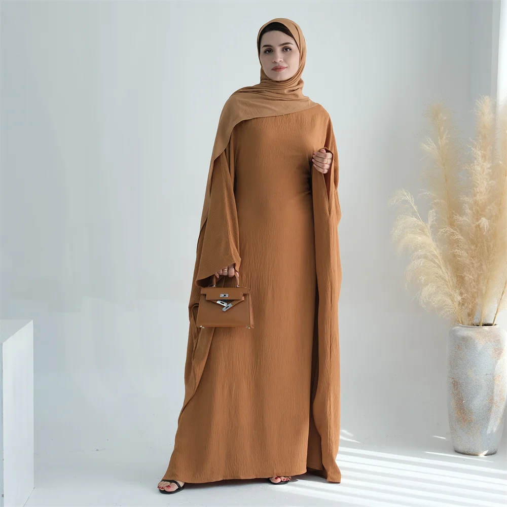 2024 New Pink Dubai Abaya With Hijab For Women Party Muslim Dress Batwing Sleeve modest Elegantes Islam Arabe Robe Eid Clothes