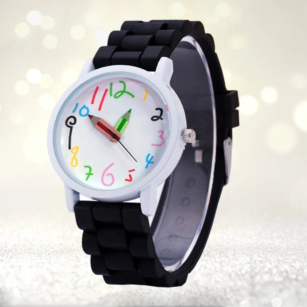 1Pcs Digital Pencil Watch Cartoon Wristband Creative Silicone Fashion Birthday Gift Black Cartoon Watch