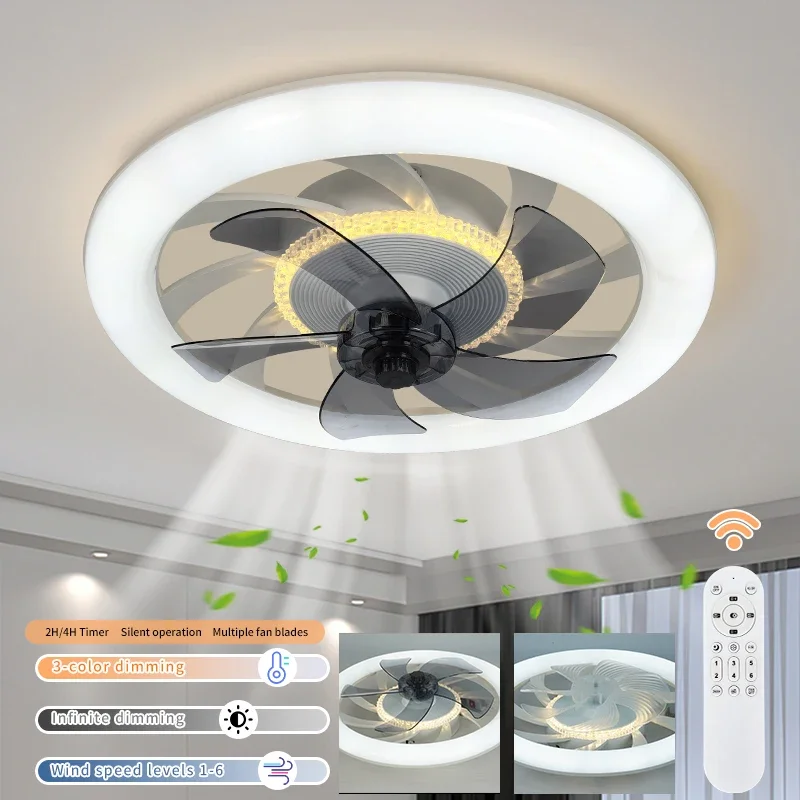 

Intelligent LED Ceiling Fan Light, Dimmable Sky Flower Light, Hidden Blade Silent Lighting Fan Light for Bedroom and Dining Room