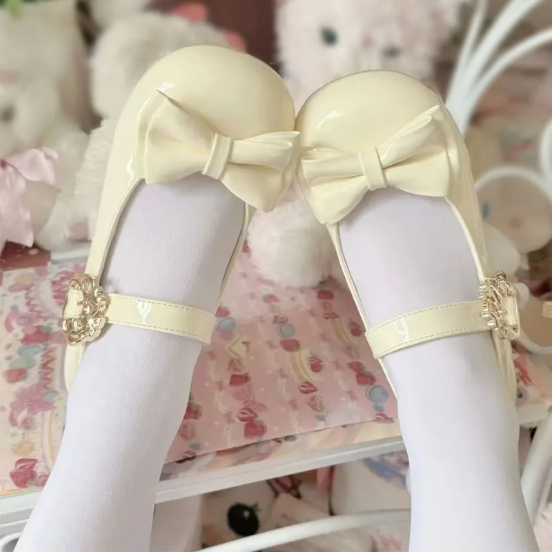 

35-46 Extra Large Kawaii Lolita Shoes Women Flats Low Round With Cross Straps Bow Sweet Cute Girls Princess ABDL COS Party Shoes