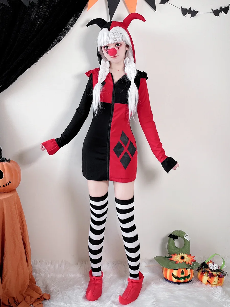 

Рождественский костюм для взрослых, цирковой клоун, женский костюм ужасов для возвращения живых мертвых, костюм для выступлений, наряд королевы покера