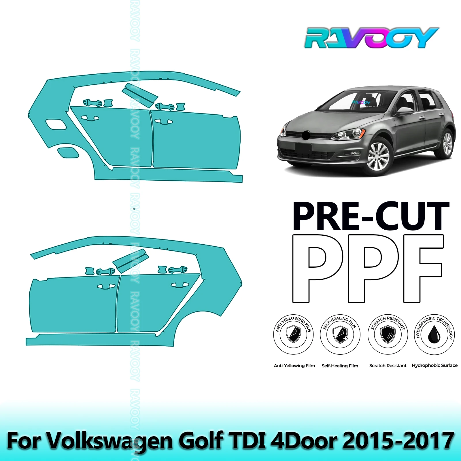 

For Volkswagen Golf TDI 4Door 2015-2017 8.5mil Clear Matte Pre-Cut PPF Door & A/B Pillar Kit TPU Paint Protection Film Set