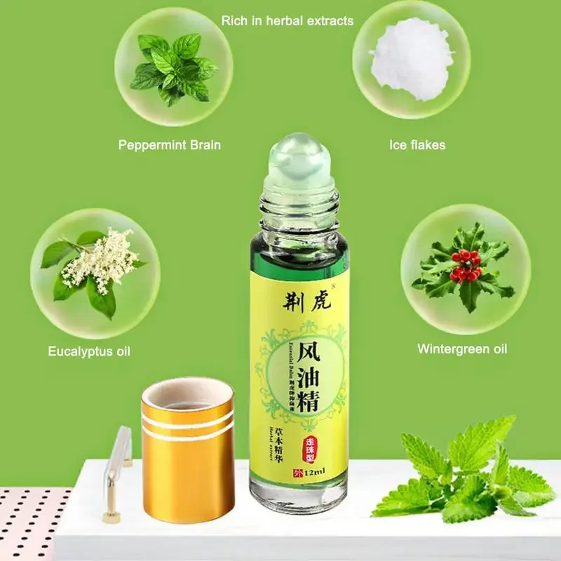 Aceite Esencial de menta para el dolor de cabeza, Bola de rodillo integrada para aromaterapia, relajación, 3 piezas