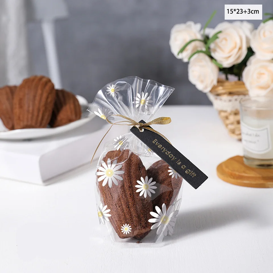 25/50PCS Daisy Candy Bags Transparent Flower Cookies Packaging Bag for Kids Birthday Party Baking Supply DIY Gifts Wrapping