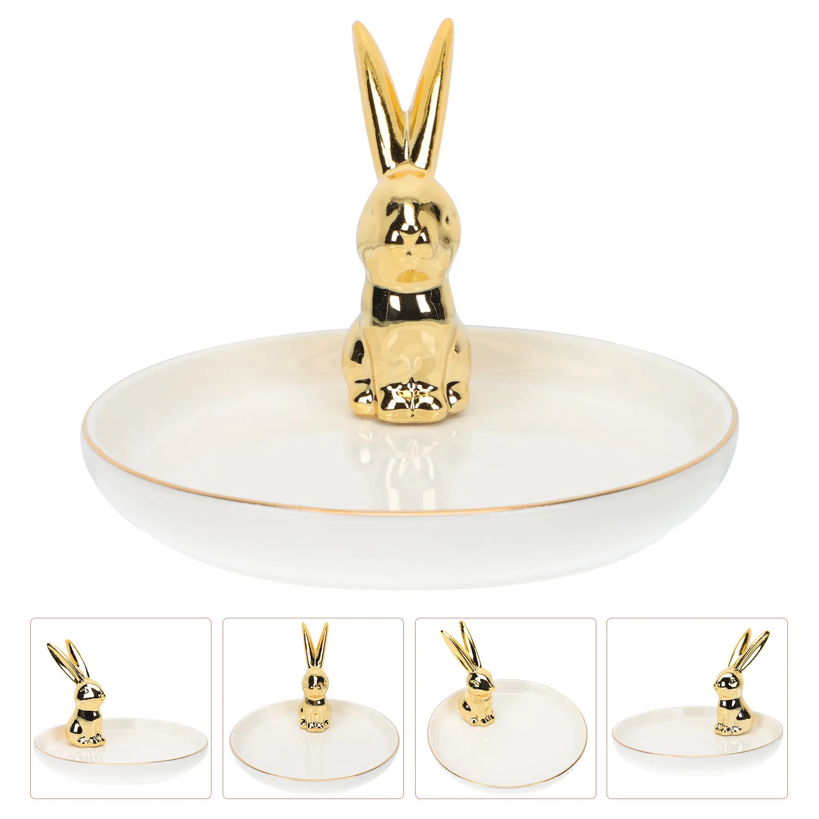 

1Pcs Ceramic Jewelry Tray Rabbit Design Easter Decorative Jewelry Organizer Storage Plate Ring Necklace Display Home Hotel