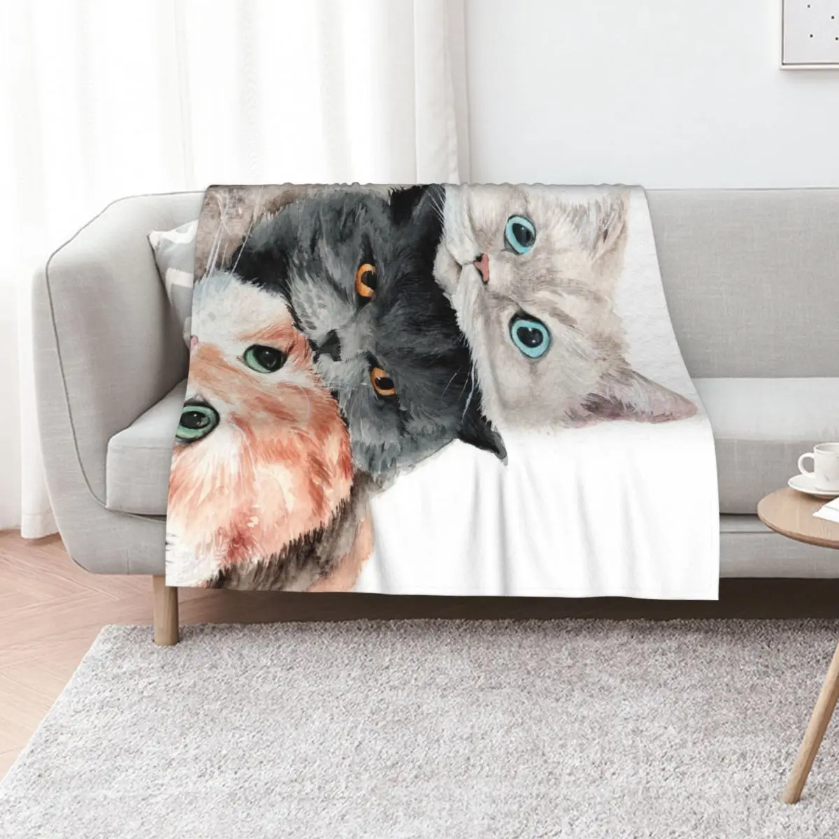 Three cute cats Throw Blanket Retros Soft Summer Plush Personalized Gift Luxury Brand Blankets