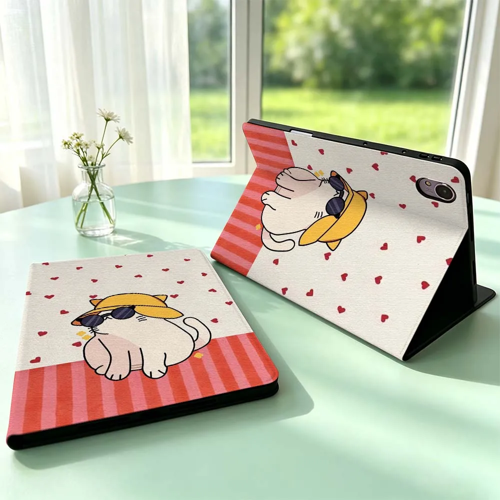 Cartoon Cat Yellow Hat Pen Tray For Huawei MediaPad MatePad Honor Pro V6 9 V8 X9 X 10 13.3 12.3 11 11.5 Inch Tablet Case