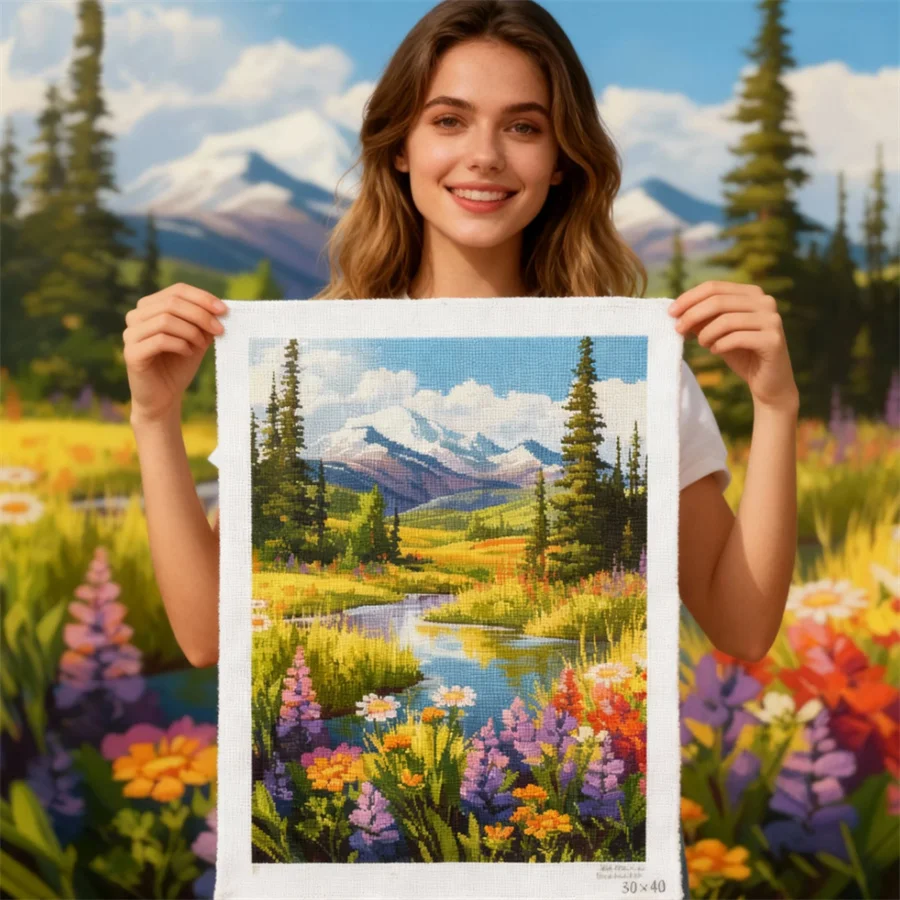 

2026 New style Cross Stitch Embroidery Kit Snow mountain Thread Drawing DIY Needlework Kit Decorate Printed on Canvas 11CT
