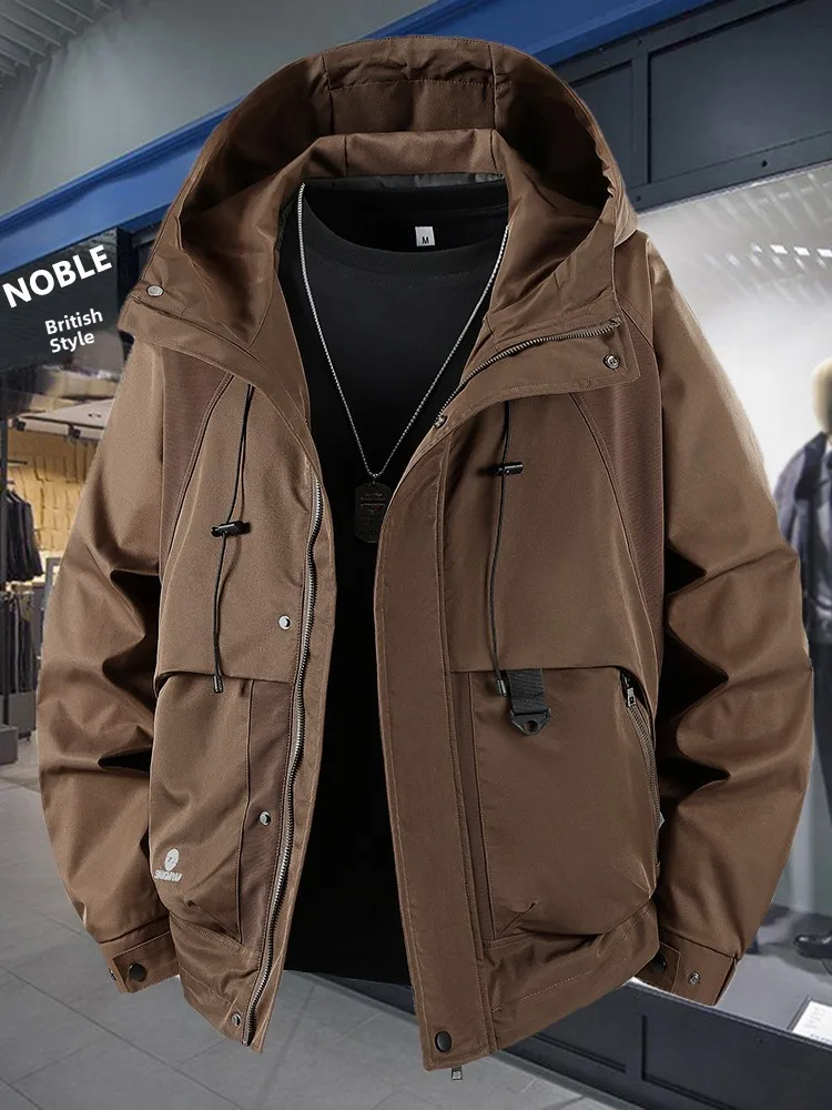 

Мужская повседневная рабочая одежда больших размеров, ветрозащитная свободная посадка, весенняя верхняя одежда из полиэфирного волокна, длинная застежка-молния с капюшоном