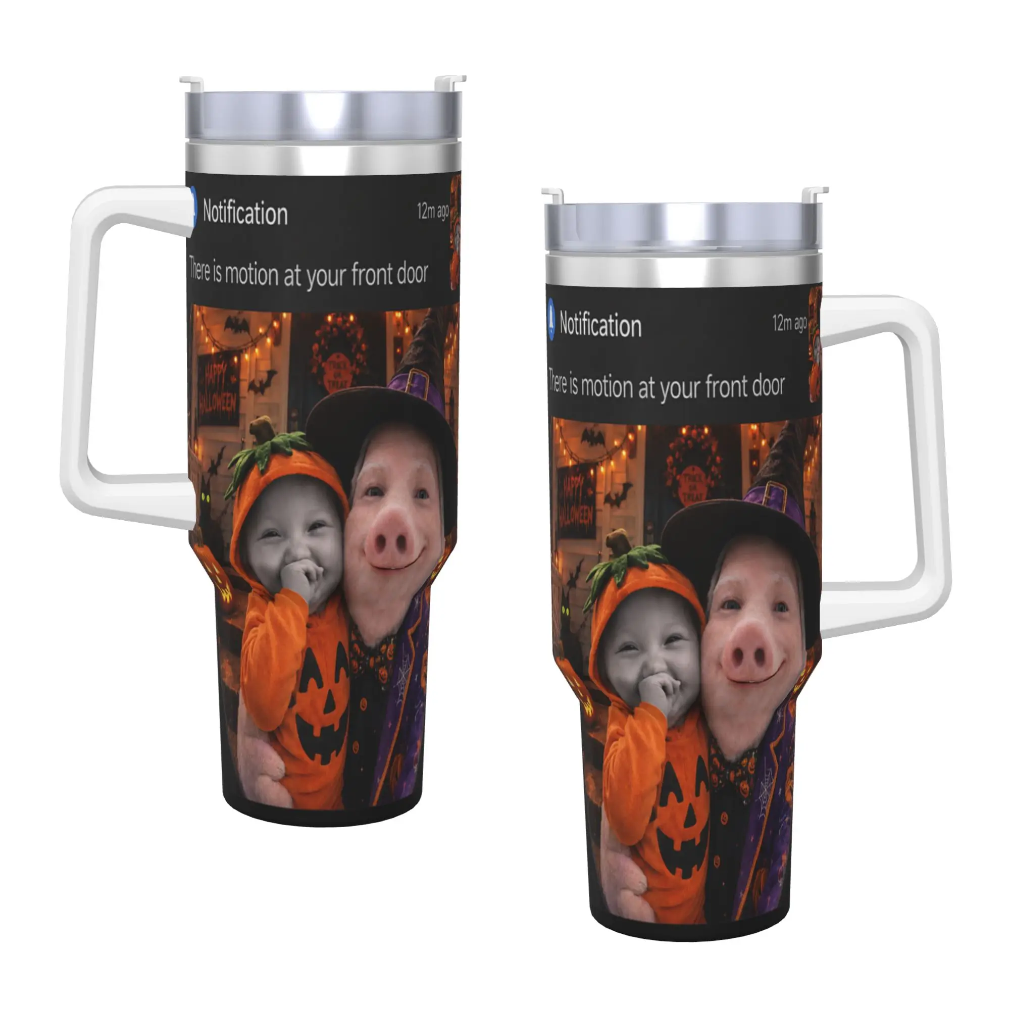John Pork Holding Niche AI Baby Funny Halloween Motion Meme Tumbler Cold and Hot Water Bottle Heat Stainless Steel Thermal Mug