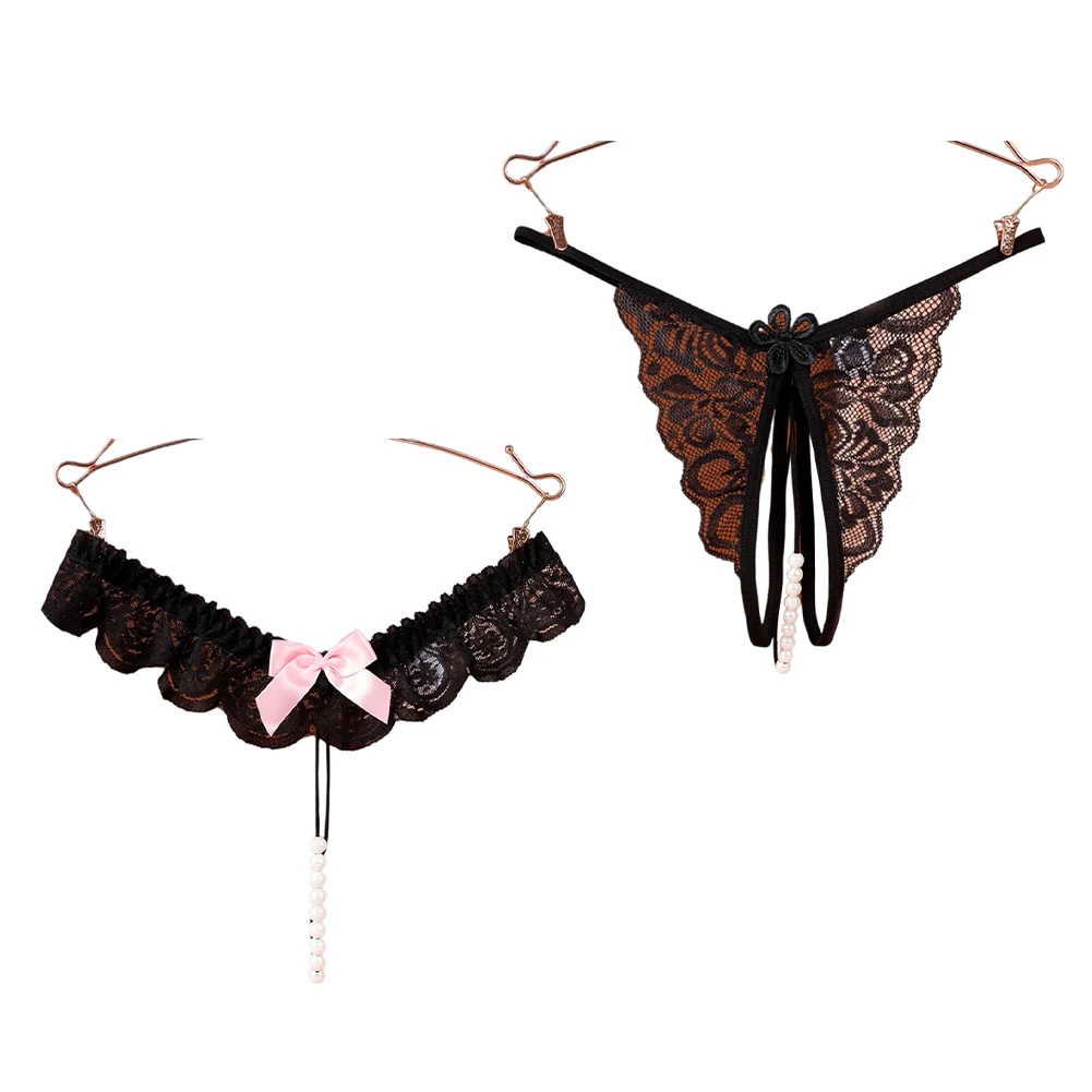 Home Black Crotchless Thong Floral Pattern Sexy Lingerie Thongs Floral Pattern Home Daily Wear Moderate Elasticity