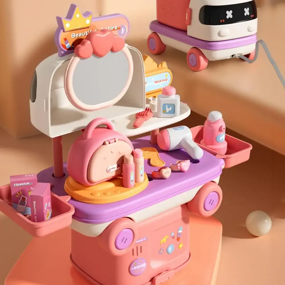 女の子向け2in1キッチン病院ごっこ遊びメイクアップおもちゃドクターセット、収納ボックス付き子供向けインタラクティブロールプレイおもちゃ