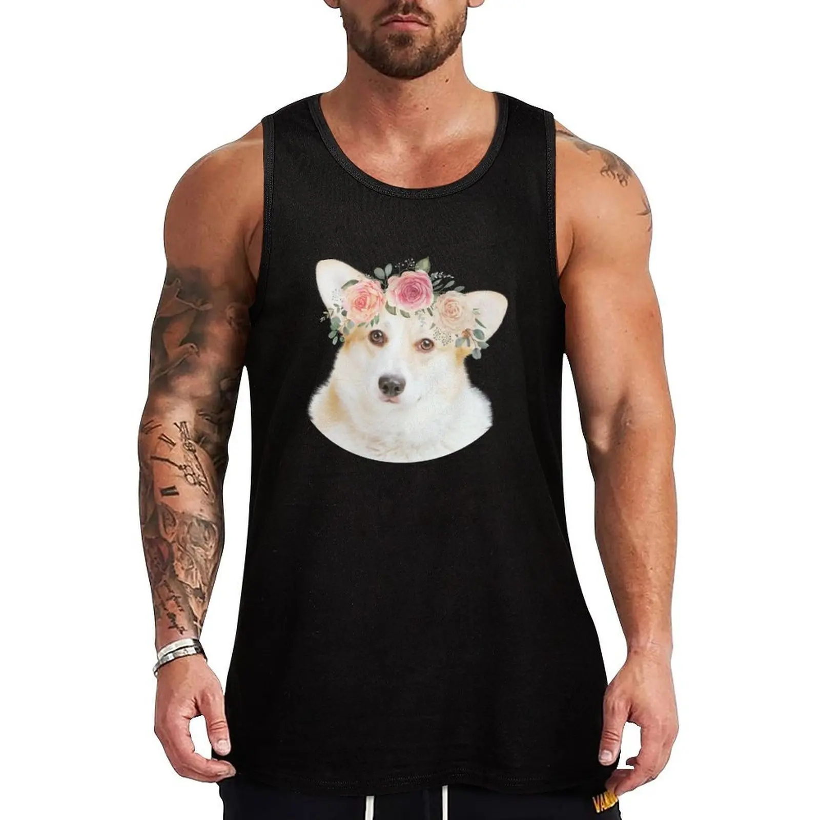 

Funny dog with flowers Tank Top Gym man Male vest gym Men's t-shirts